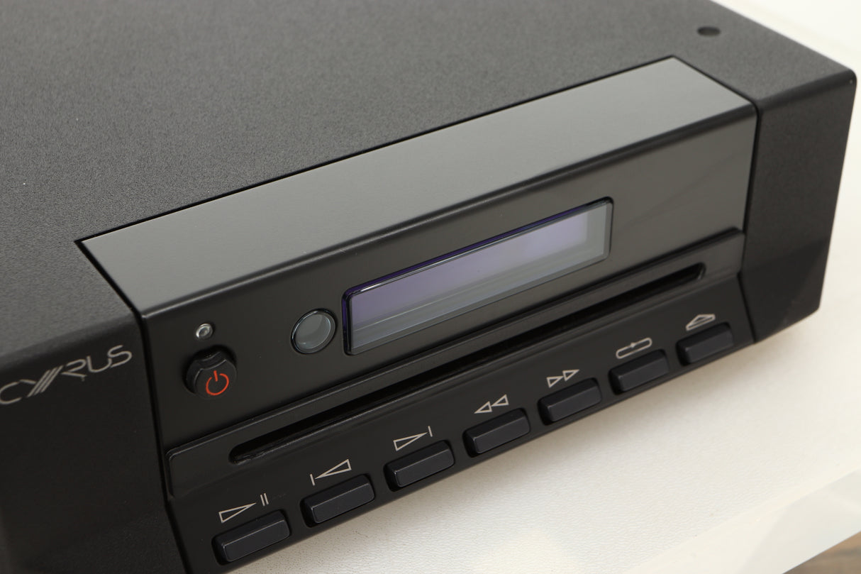 Close up view of a used Cyrus CD8SE CD Player in Brushed Black finish