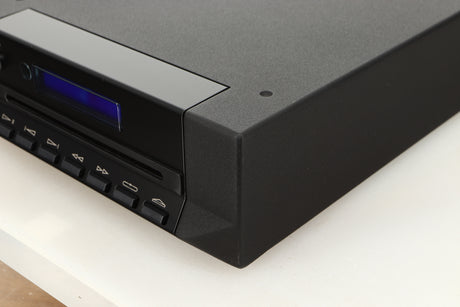 Front right corner view of a used Cyrus CD8SE CD Player in Brushed Black finish