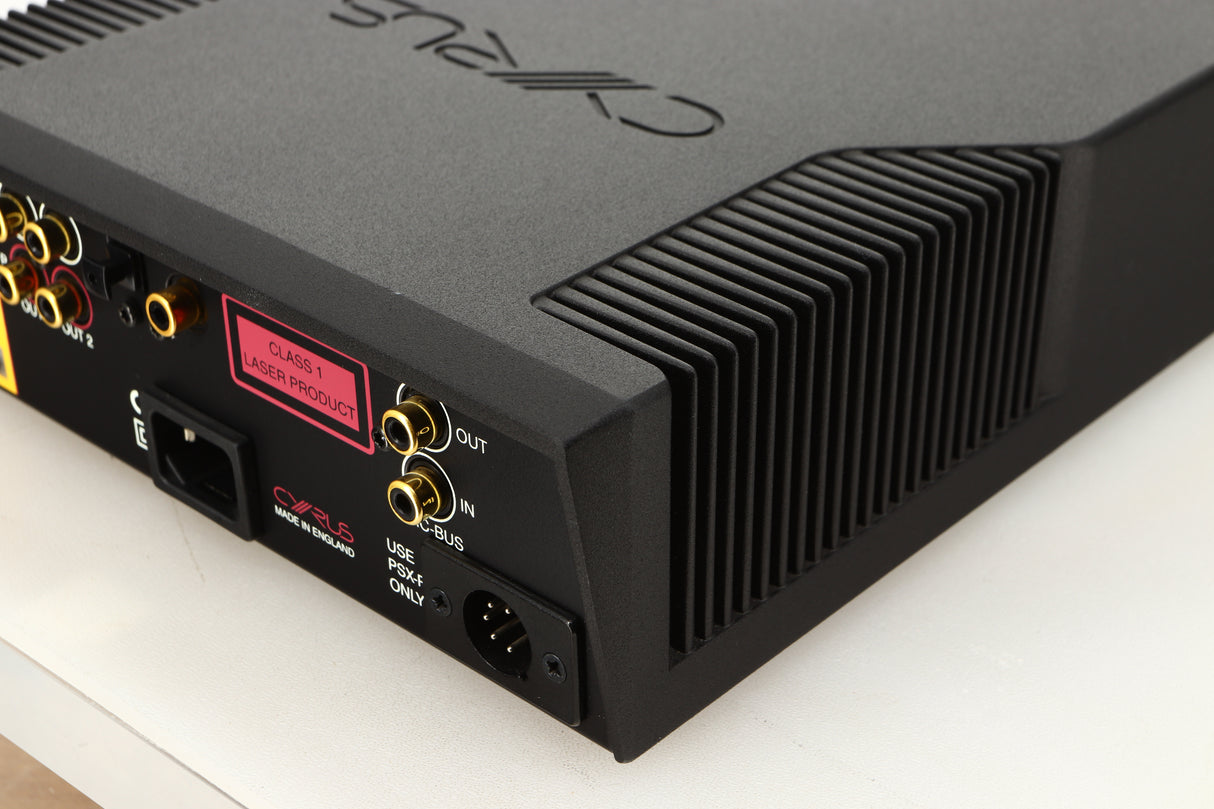 Rear right corner view of a used Cyrus CD8SE CD Player in Brushed Black finish