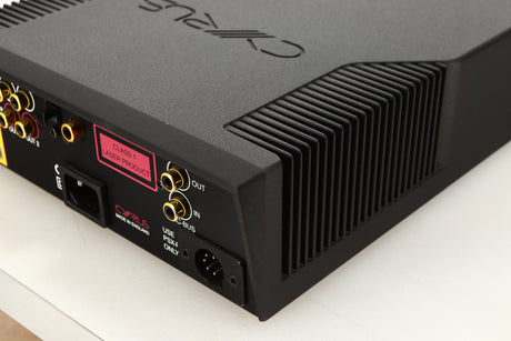 Rear right corner view of a used Cyrus CD8SE CD Player in Brushed Black finish