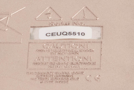 Close up of a used Cyrus CD8X CD Player in a Quartz Silver finish showing serial number