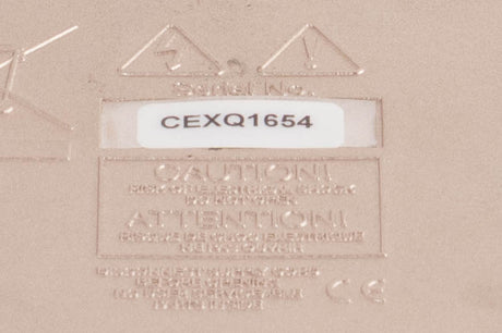 Close up of a used Cyrus DAC X Digital Analogue Converter in a Quartz Silver finish showing serial number