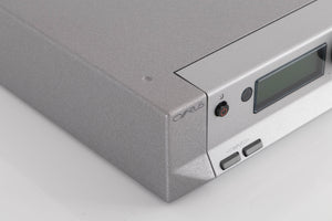 Front left corner of a used Cyrus DAC X Digital Analogue Converter in a Quartz Silver finish