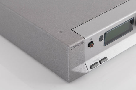 Front left corner of a used Cyrus DAC X Digital Analogue Converter in a Quartz Silver finish