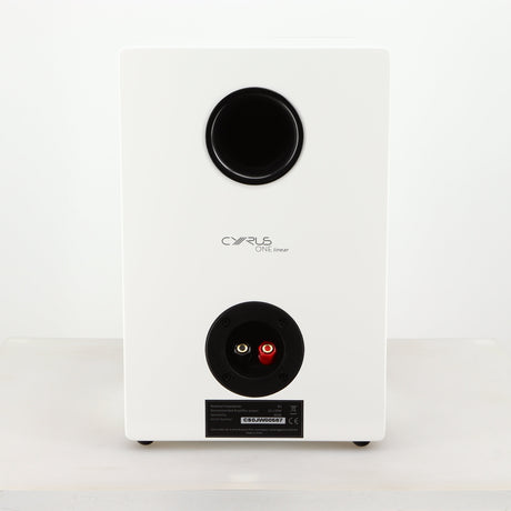 Rear view of a used Cyrus ONE Linear Standmount Speaker in a gloss white finish