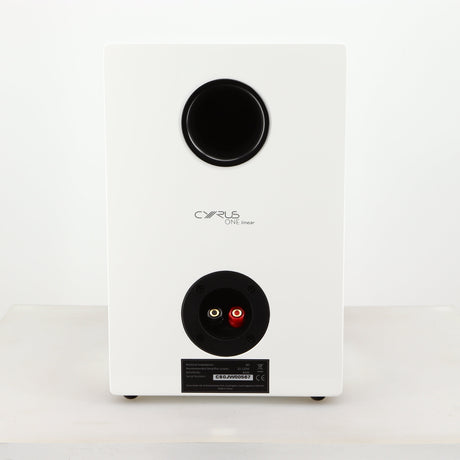 Rear view of a used Cyrus ONE Linear Standmount Speaker in a gloss white finish