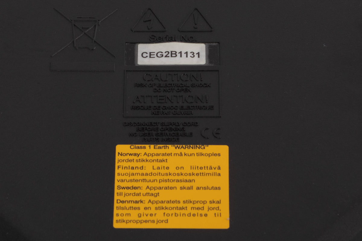 Close up of a used Cyrus Phono Signature Phonostage in a Brushed Black finish showing serial number