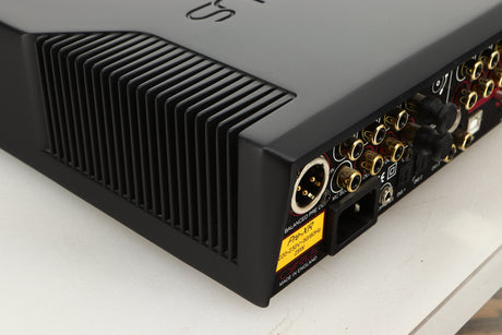 Rear left corner view of a used Cyrus Pre-XR Pre Amplifier in PhBlack finish