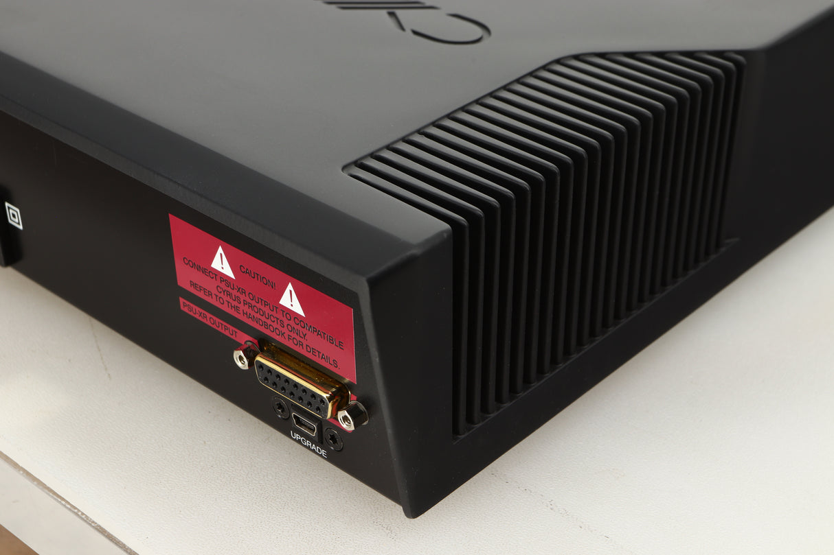 Rear right corner view of a used Cyrus PSU-XR Power Supply in PhBlack finish