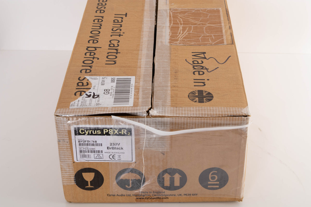 Box for a used Cyrus PSX-R2 Power Supply in a Brushed Black finish