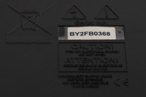 Close up of a used Cyrus PSX-R2 Power Supply in a Brushed Black finish showing serial number
