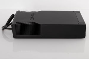 Left side view of a used Cyrus PSX-R2 Power Supply in a Brushed Black finish