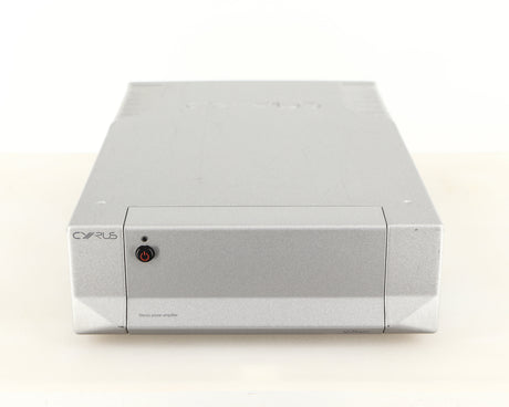 Front view of a used Cyrus Q-Power Power Amplifier in a silver finish