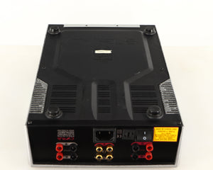 Underside of a used Cyrus Q-Power Power Amplifier in a silver finish