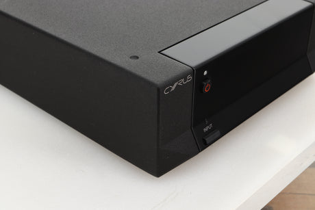 Front left corner view of a used Cyrus Stereo 200 Power Amplifier in BrBlack finish