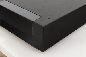 Front right corner view of a used Cyrus Stereo 200 Power Amplifier in BrBlack finish