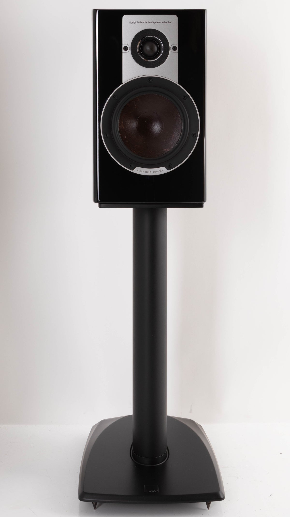 Front view of a used Dali Epicon 2 Standmount Speakers W/ Stands in a Ruby Macassar finish