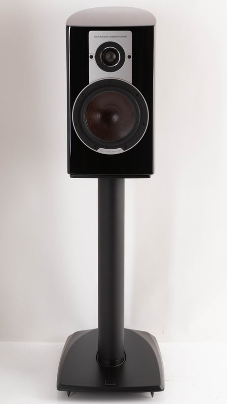 Front view of a used Dali Epicon 2 Standmount Speakers W/ Stands in a Ruby Macassar finish