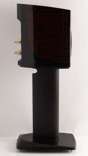 Left side view of a used Dali Epicon 2 Standmount Speakers W/ Stands in a Ruby Macassar finish