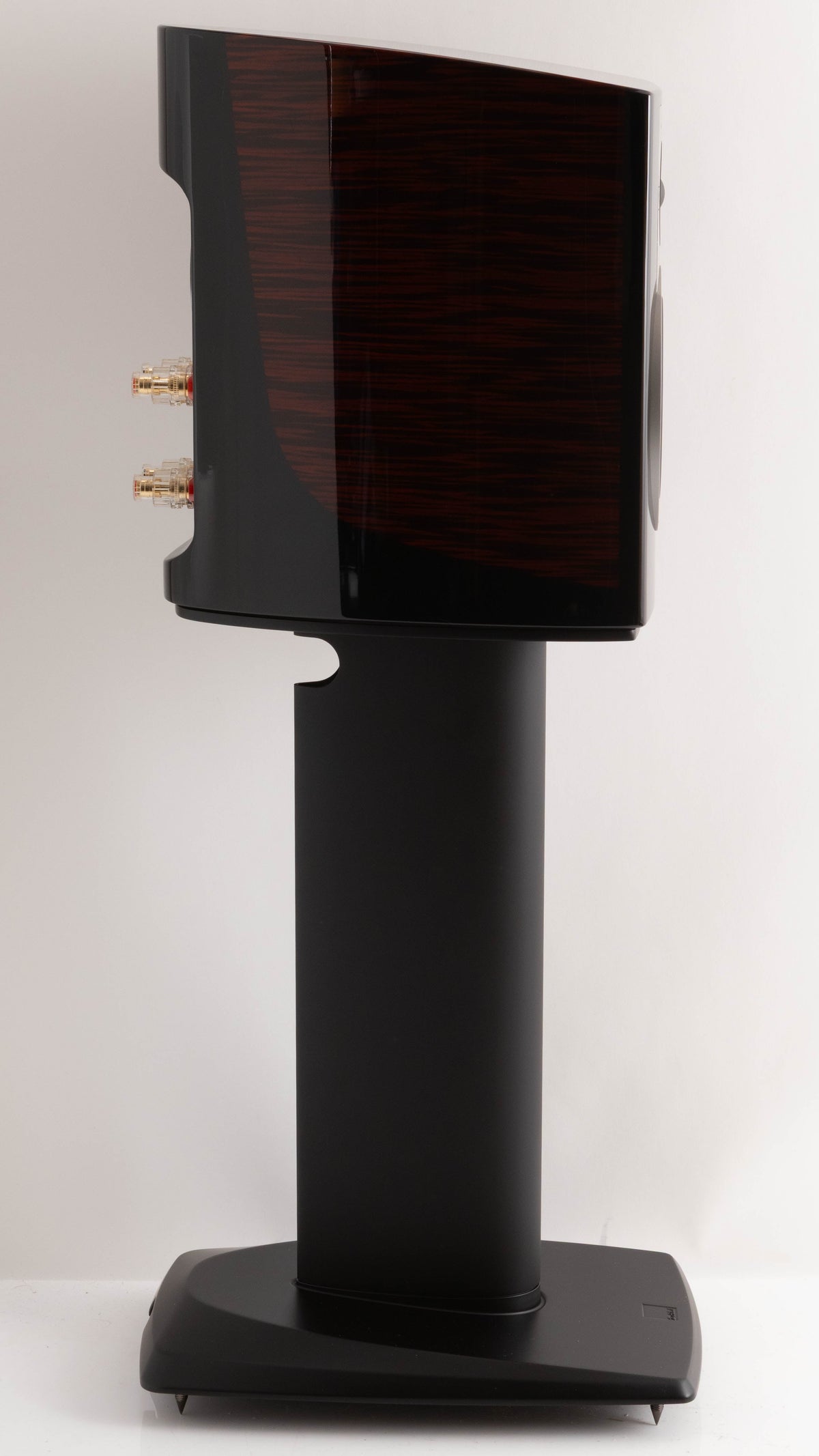 Left side view of a used Dali Epicon 2 Standmount Speakers W/ Stands in a Ruby Macassar finish