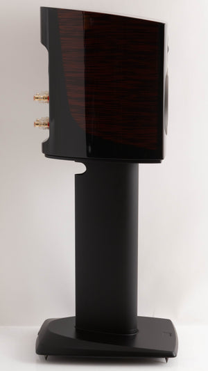 Left side view of a used Dali Epicon 2 Standmount Speakers W/ Stands in a Ruby Macassar finish
