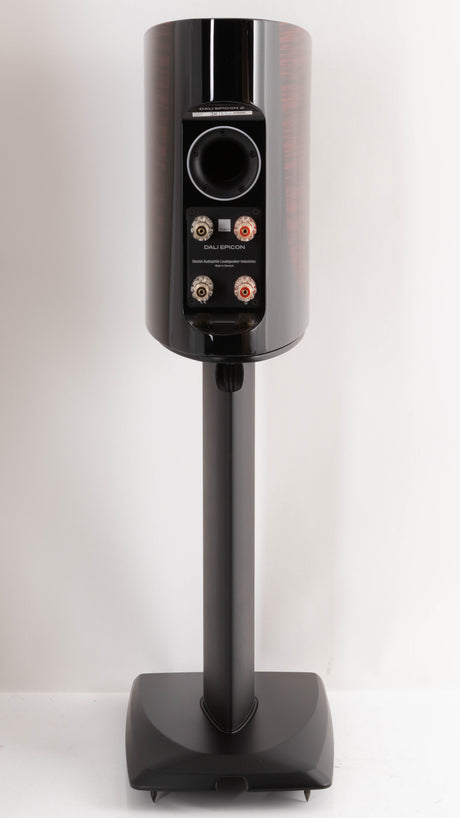 Rear view of a used Dali Epicon 2 Standmount Speakers W/ Stands in a Ruby Macassar finish