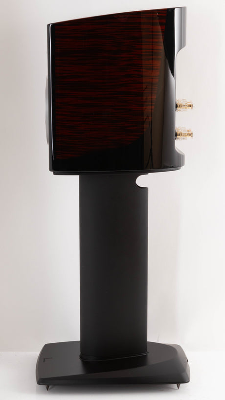 Right side view of a used Dali Epicon 2 Standmount Speakers W/ Stands in a Ruby Macassar finish