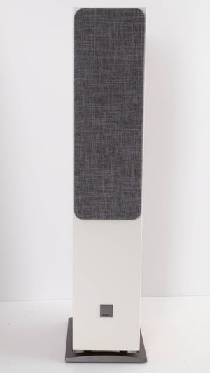 Front view of a used Dali Oberon 5 Floorstanding Speaker in a Light Oak finish showing Grille