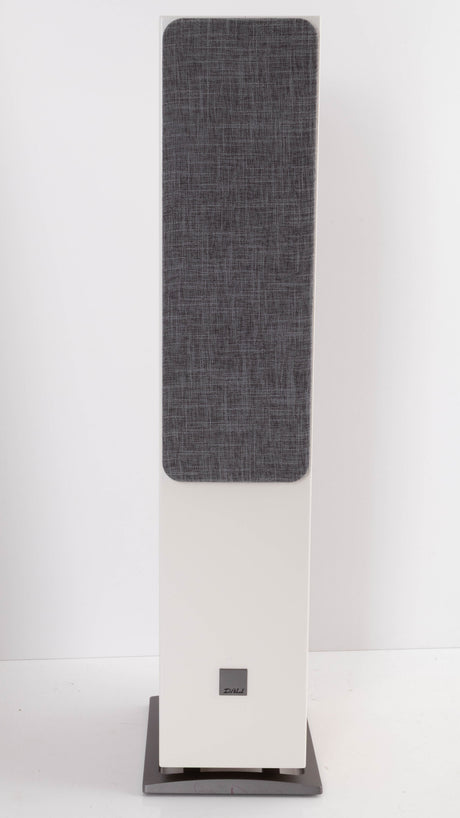 Front view of a used Dali Oberon 5 Floorstanding Speaker in a Light Oak finish showing Grille