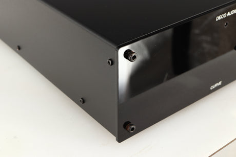 Front left corner of a used Deco Audio Curve MM Phonostage in a black finish