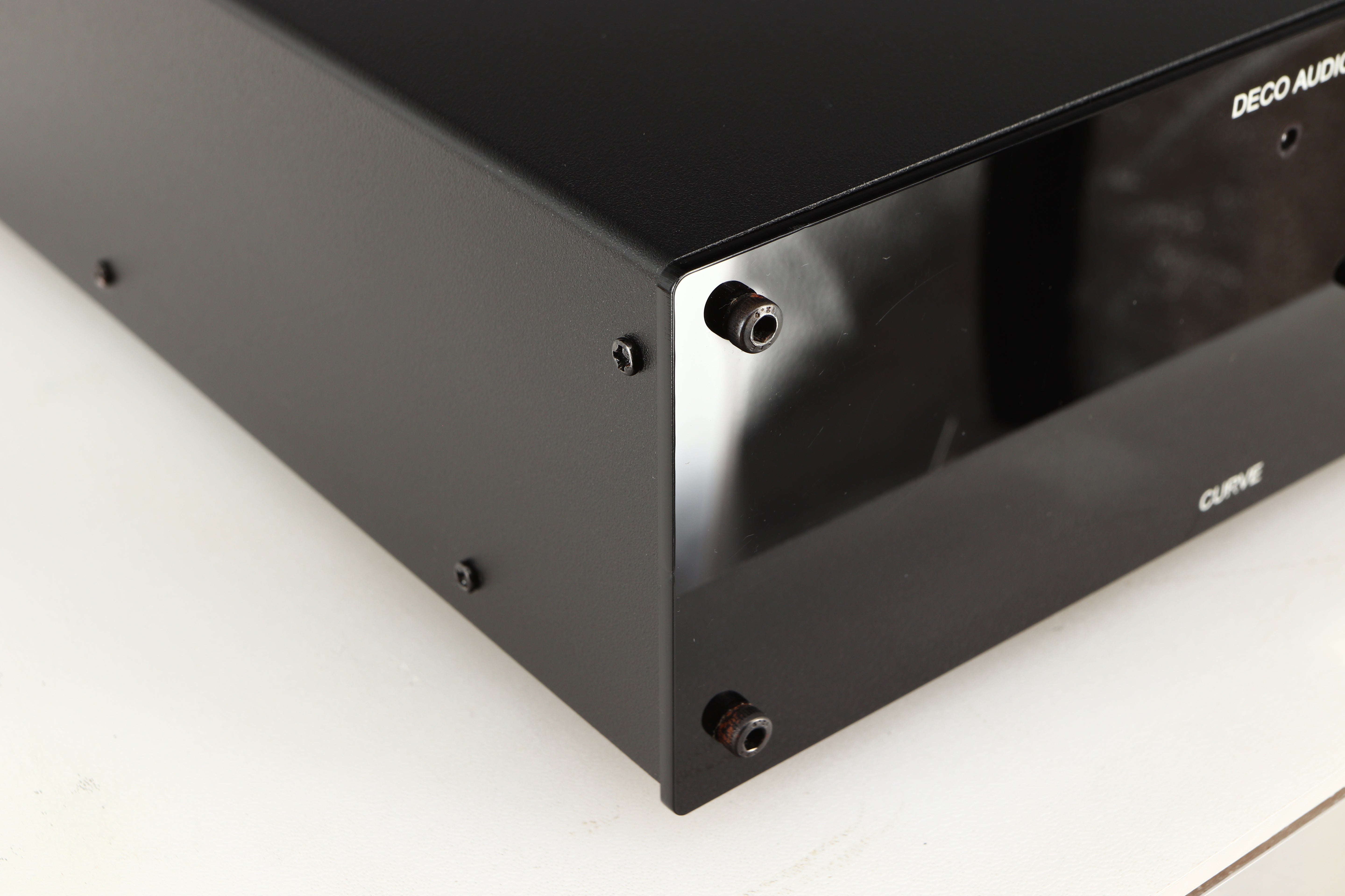 Front left corner of a used Deco Audio Curve MM Phonostage in a black finish