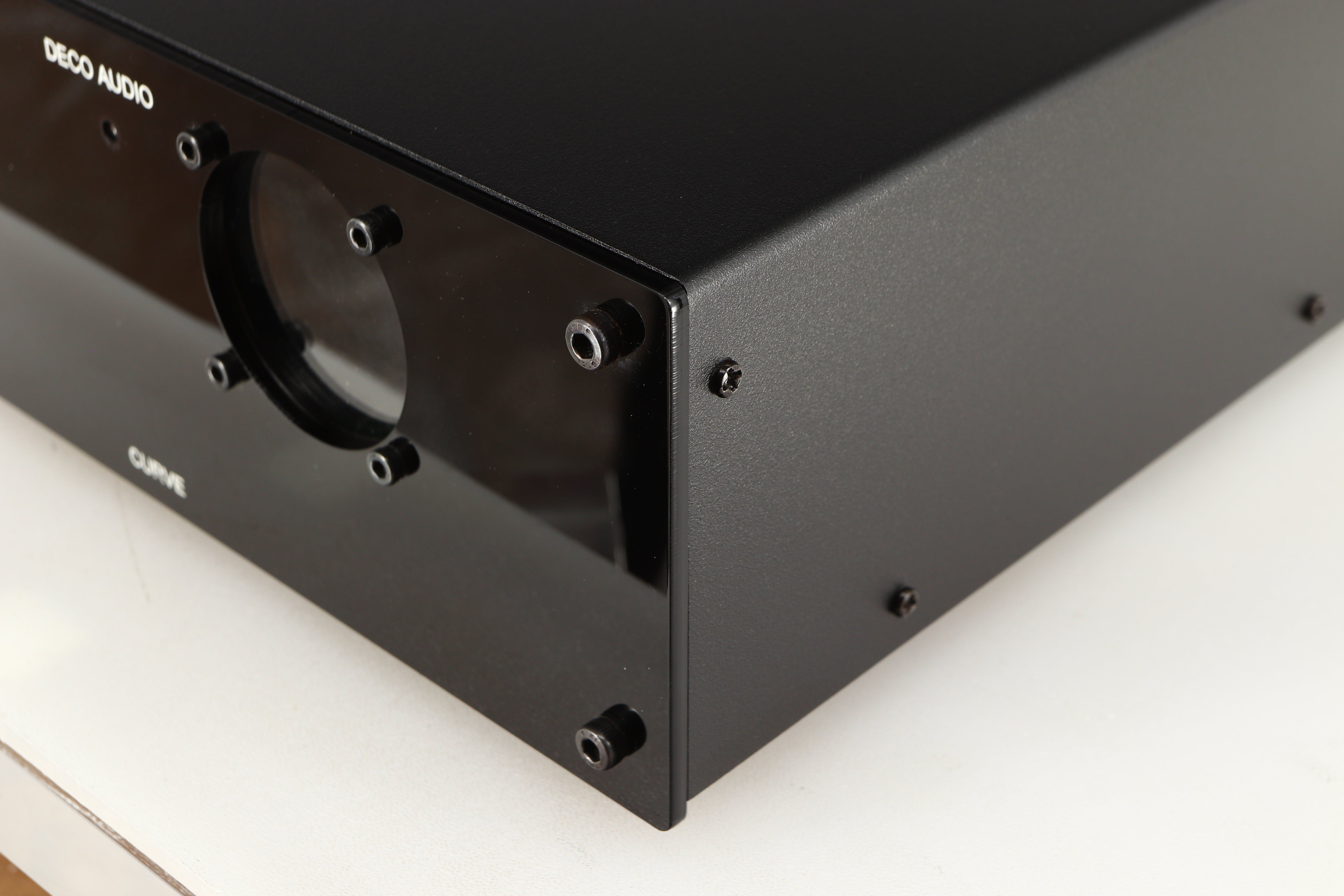 Front right corner of a used Deco Audio Curve MM Phonostage in a black finish
