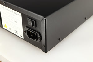 Rear left corner of a used Deco Audio Curve MM Phonostage in a black finish