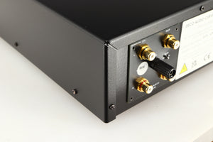 Rear right corner of a used Deco Audio Curve MM Phonostage in a black finish