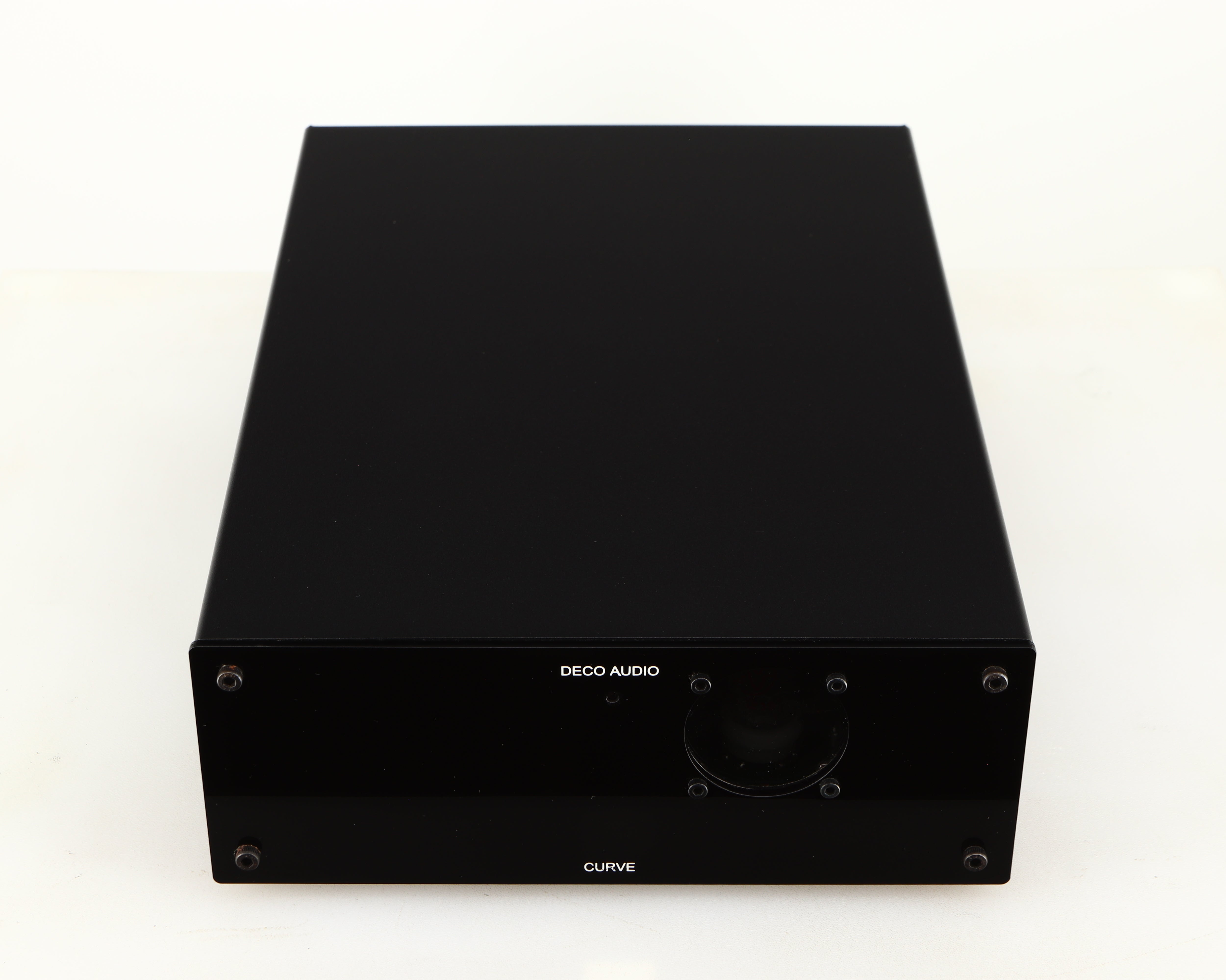 Top of a used Deco Audio Curve MM Phonostage in a black finish