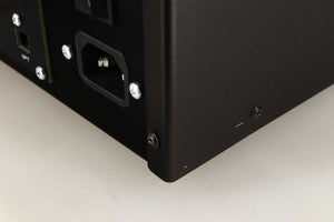 Close up of a used Deco Audio Transfer DAC in a black finish showing scratching on left side