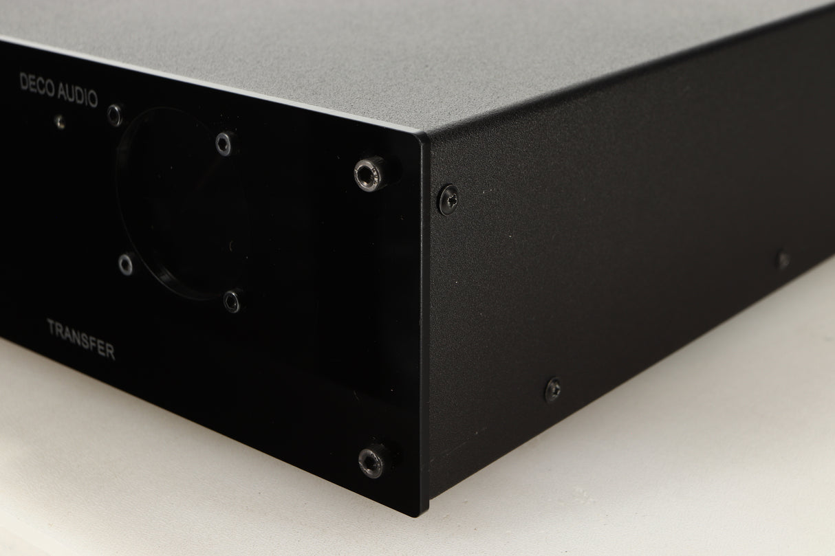 Front right corner of a used Deco Audio Transfer DAC in a black finish