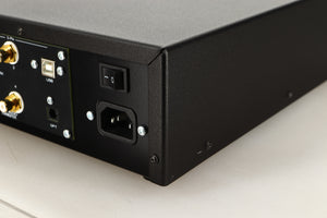 Rear left corner of a used Deco Audio Transfer DAC in a black finish