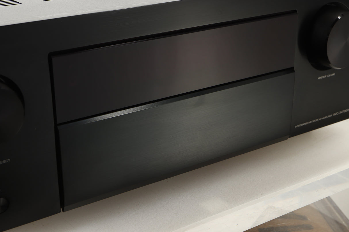 Close up view of a used Denon AVR-4700 AV Amplifier in Black finish