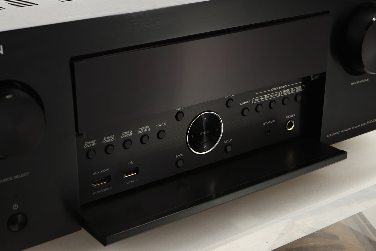Close up view of a used Denon AVR-4700 AV Amplifier in Black finish
