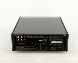 Rear view of a used Denon DDR-6.5 Cassette Deck in a silver finish showing Phono Inputs, Phono Outputs and Power Input