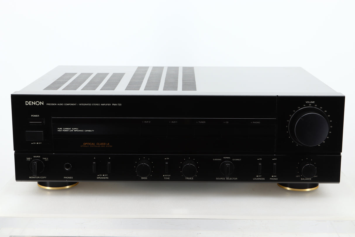 Front view of a used Denon PMA-720 Integrated Amplifier in Black finish 