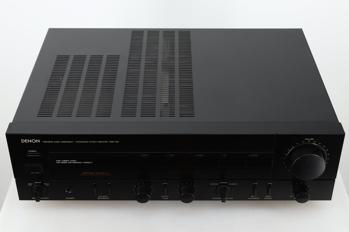 Top view of a used Denon PMA-720 Integrated Amplifier in Black finish 