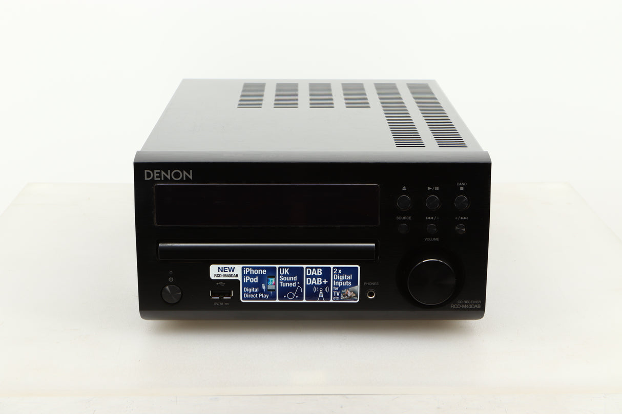 Front view of a used Denon RCD-M40DAB Mini System in Black finish 