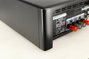 Rear right corner of a used Denon RCD-N10 Network CD Receiver in a black finish