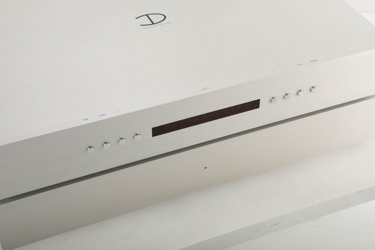 Close up view of a Densen 275 Pre Amplifier with 2NRG PSU