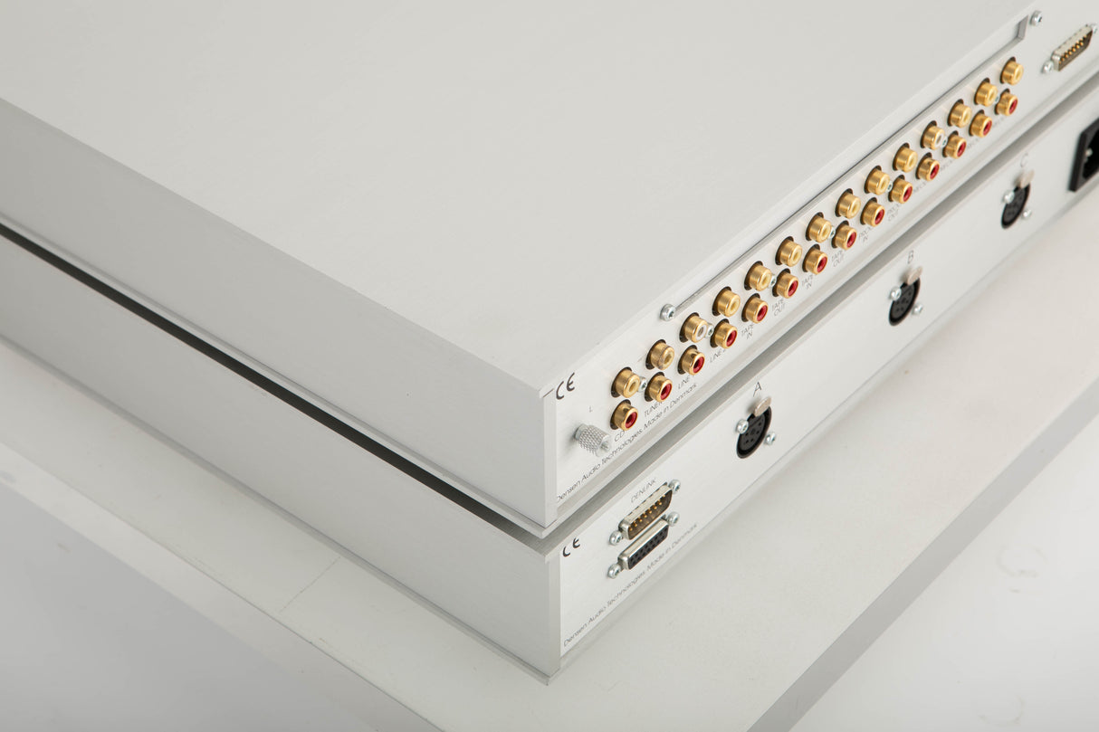Rear left corner view of a Densen 275 Pre Amplifier with 2NRG PSU