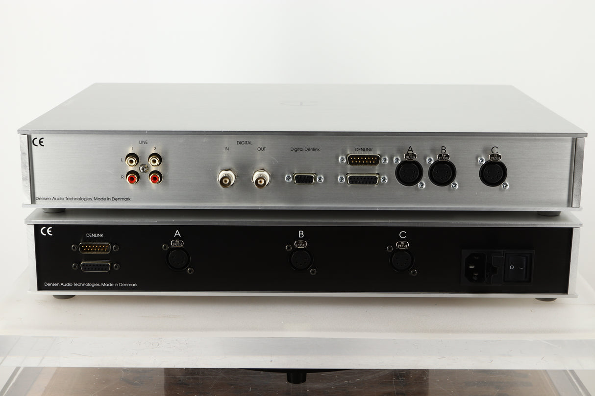 Rear view of a used Densen B-475 CD Player and a 2NRG PSU in Albino finish