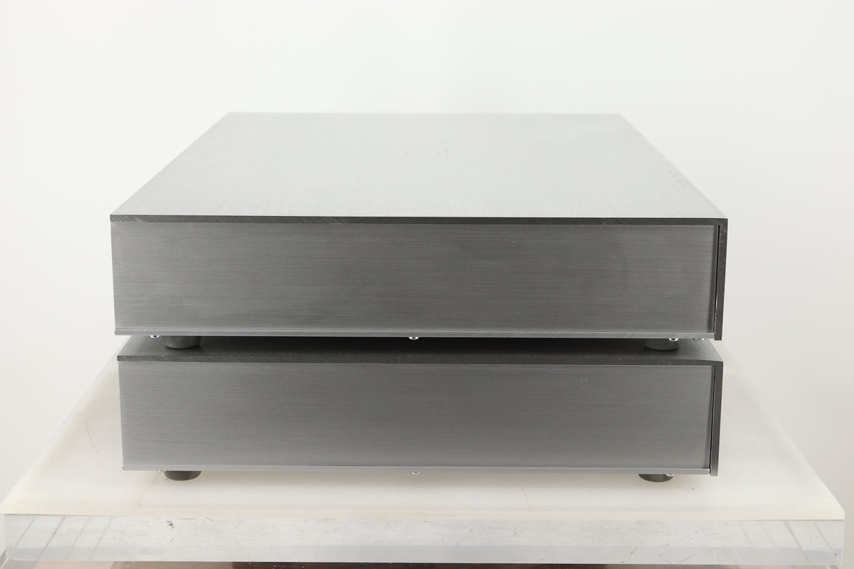 Side view of a used Densen B-475 CD Player and a 2NRG PSU in Albino finish
