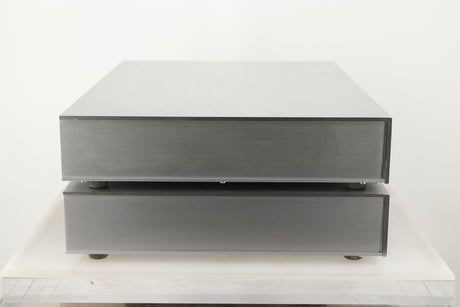 Side view of a used Densen B-475 CD Player and a 2NRG PSU in Albino finish
